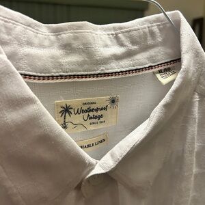 Weatherproof Vintage White Linen Button-Down Shirt
